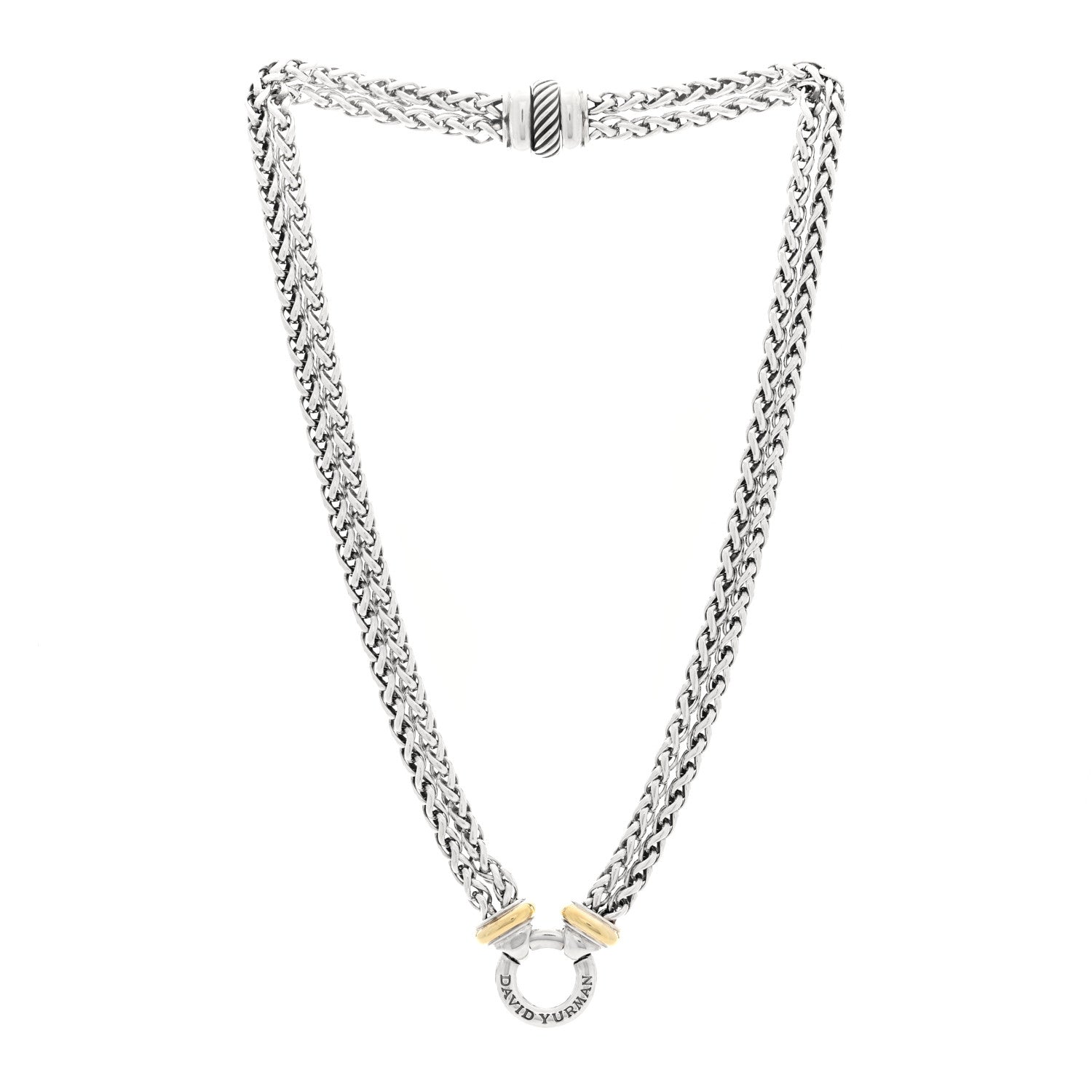 David Yurman Sterling Silver 18K Yellow Gold 8mm Double Wheat Chain Necklace 3 of 4