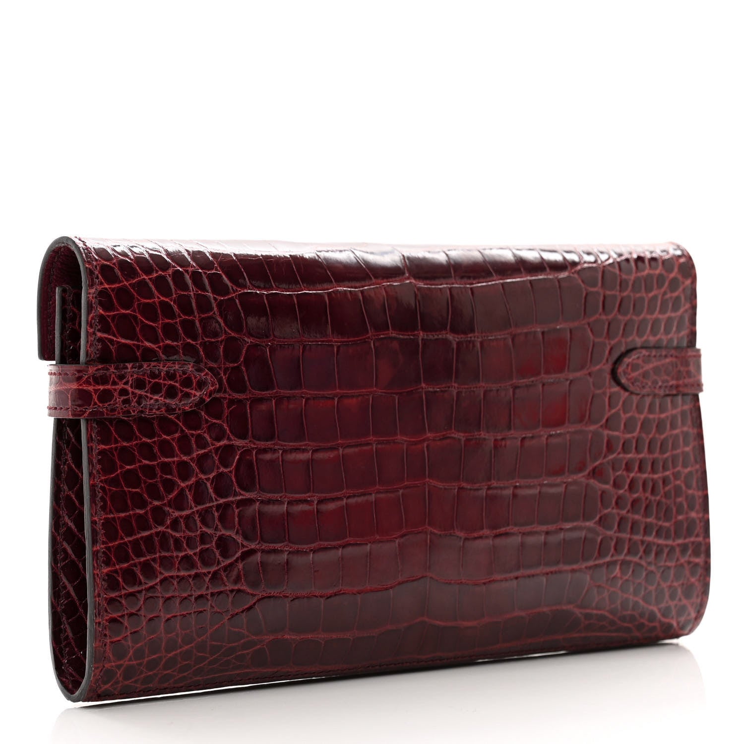Hermes Shiny Alligator Kelly Longue Wallet Bourgogne 4 of 10