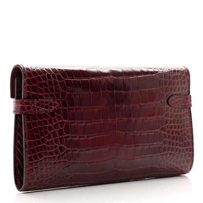 Hermes Shiny Alligator Kelly Longue Wallet Bourgogne 4 of 10