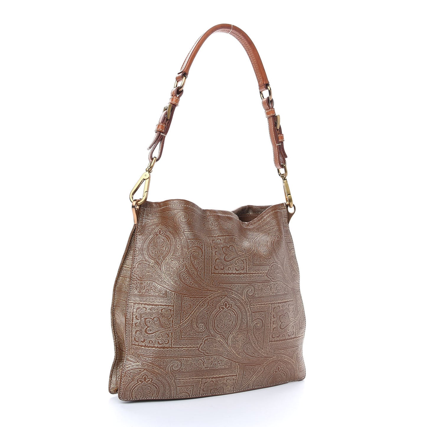 Metallic Calfskin Embossed Tote Brown Gold