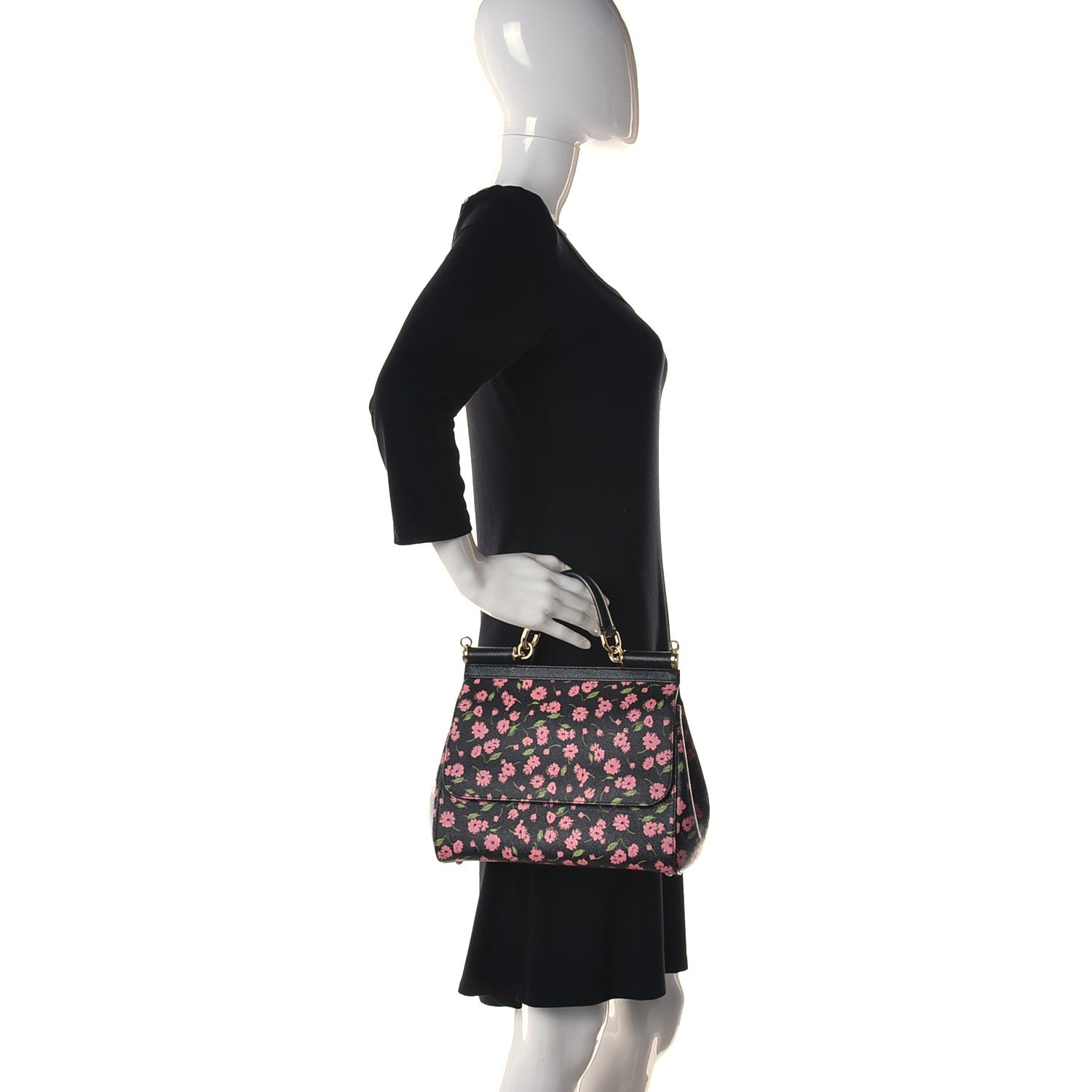 Dolce & Gabbana Dauphine Flower Print Medium Miss Sicily Satchel Black 2 of 20