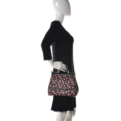 Dolce & Gabbana Dauphine Flower Print Medium Miss Sicily Satchel Black 2 of 20