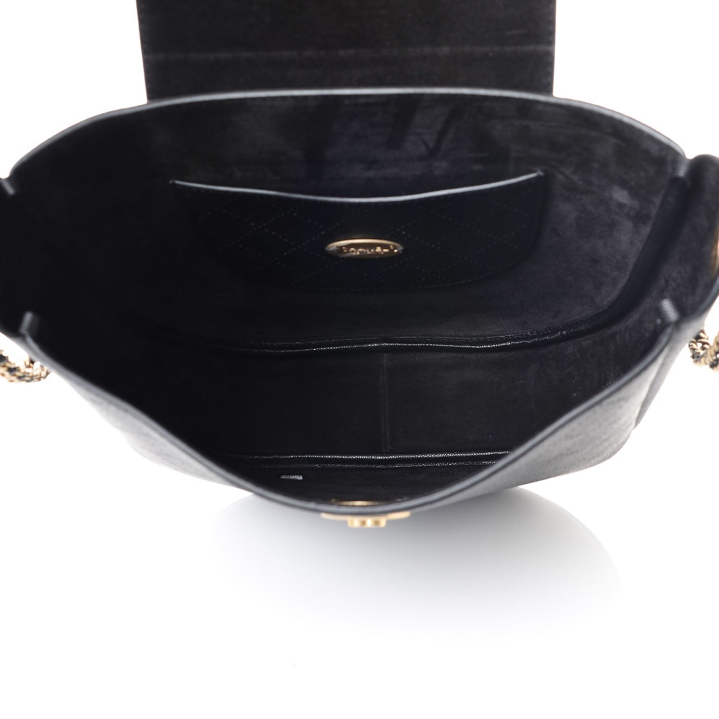 Grained Calfskin Perforated Small Flap Hobo Black