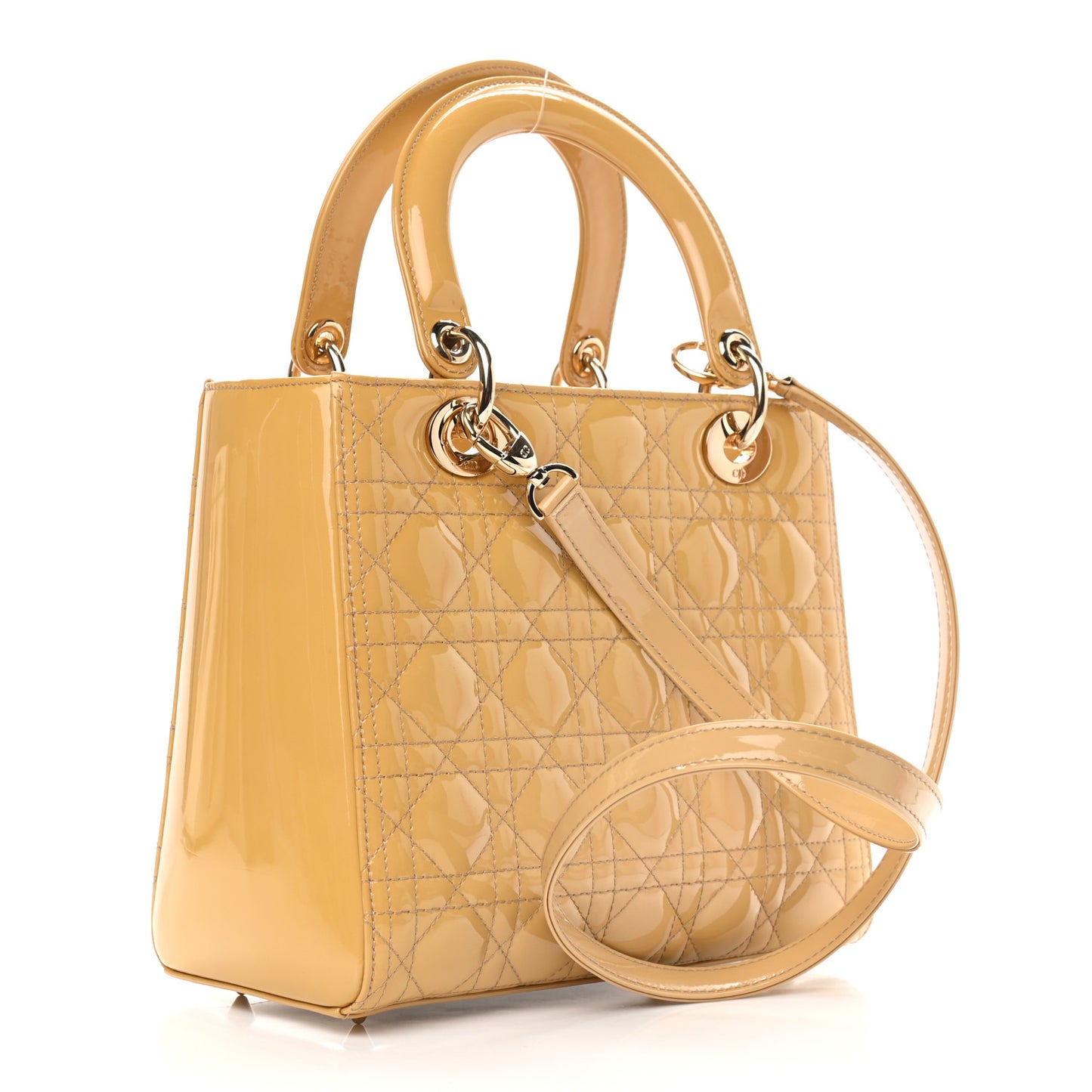 Patent Cannage Medium Lady Dior Beige