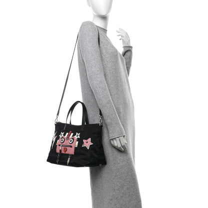 Prada Nylon Tessuto Saffiano Robot Tote Bag Black Petal 2 of 10