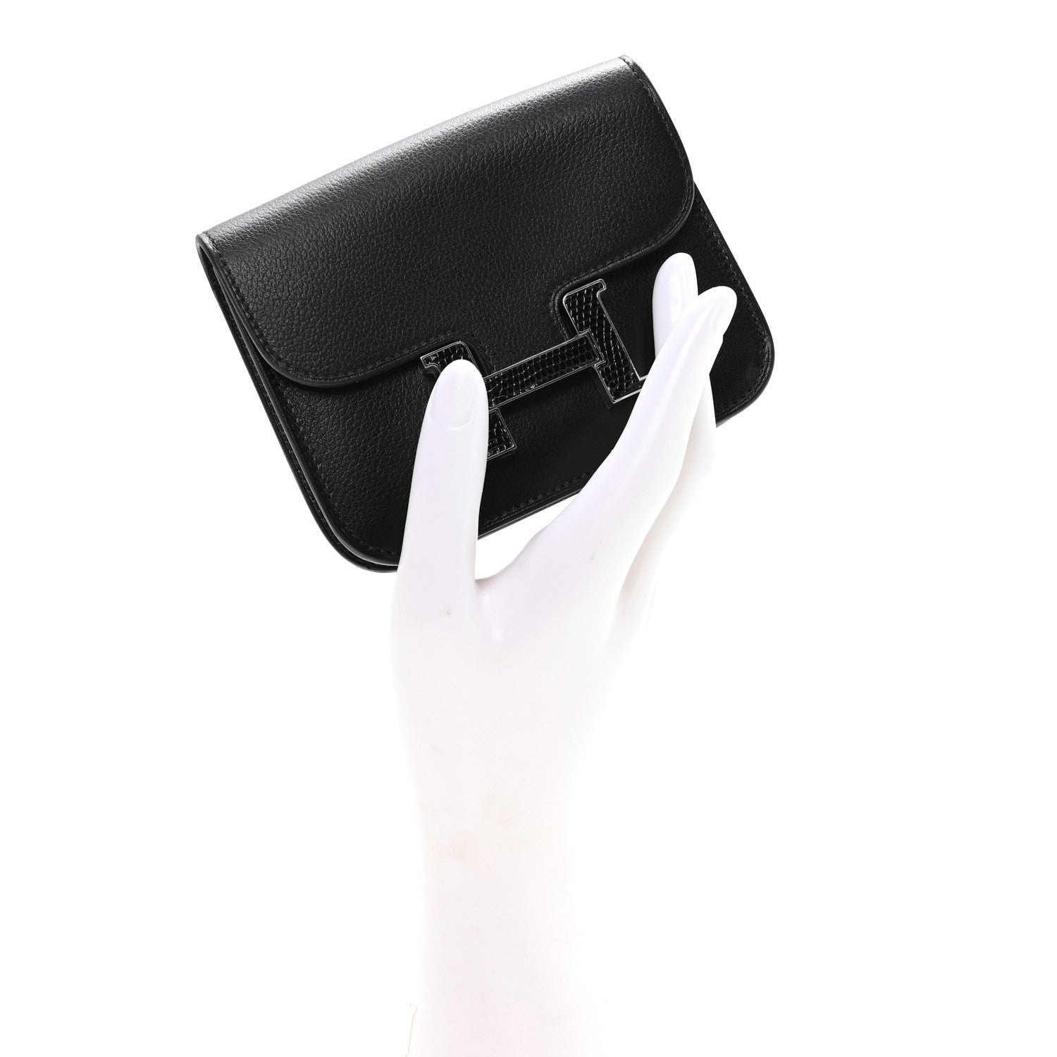 Hermes Evergrain Lizard Constance Slim Wallet Black 2 of 9