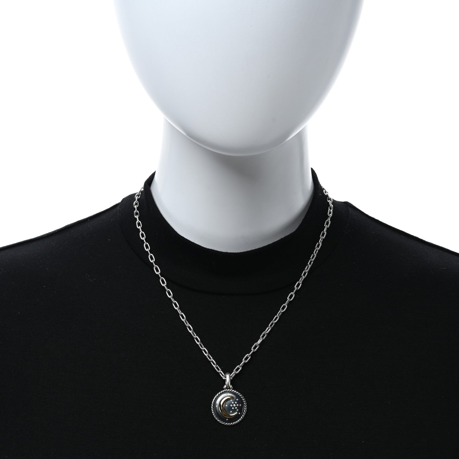 David Yurman Sterling Silver 18K Yellow Gold Diamond Moon and Star Amulet 3mm Chain Necklace 3 of 5
