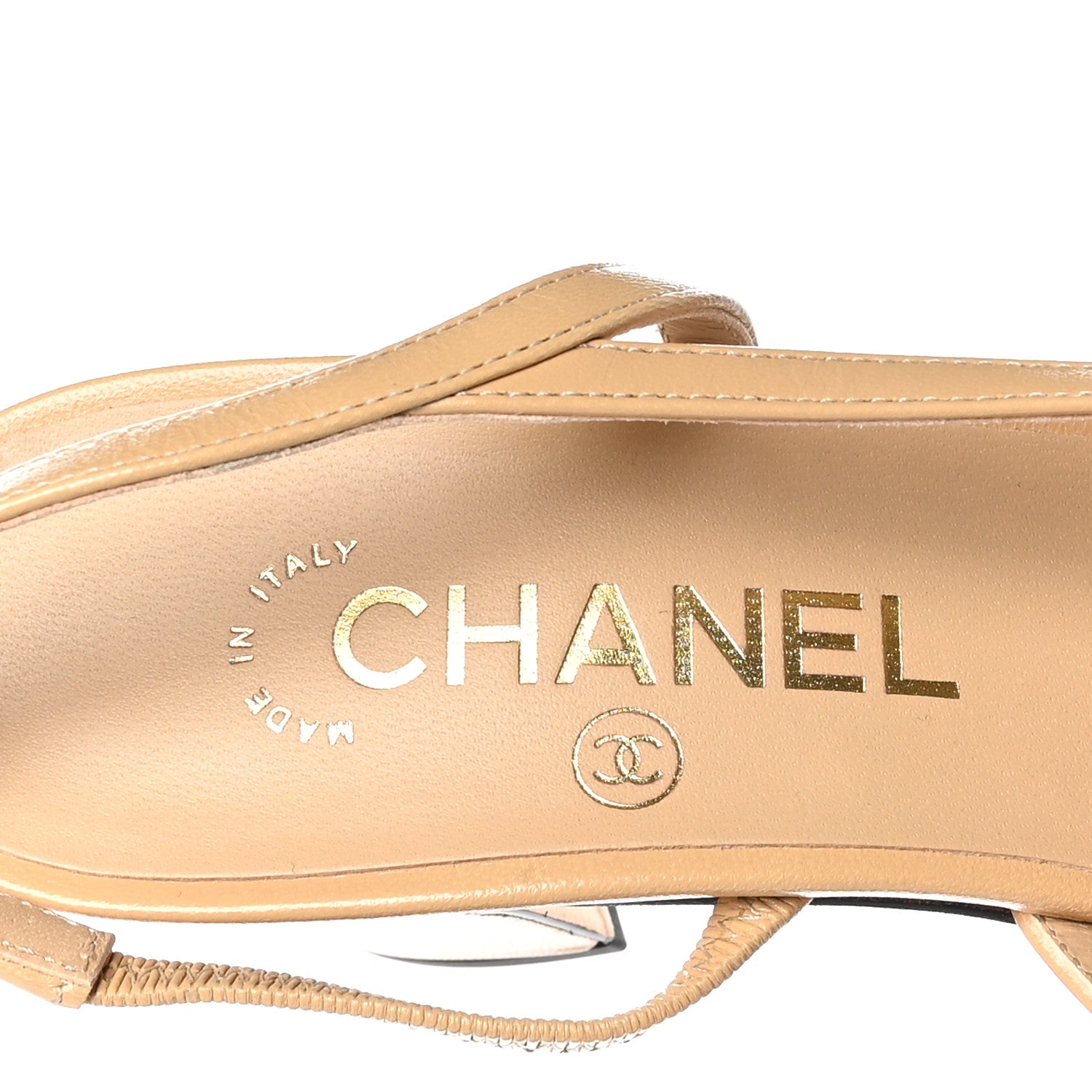 Chanel Goatskin Grosgrain Cap Toe CC Slingback Pumps 38 Beige Black 7 of 9