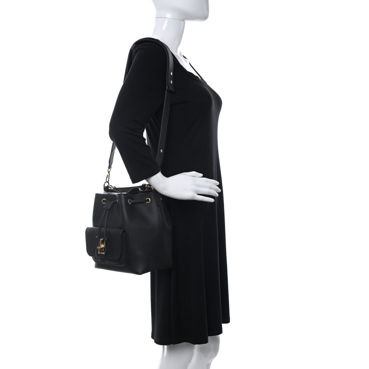 Calfskin Lockme Bucket MM Black