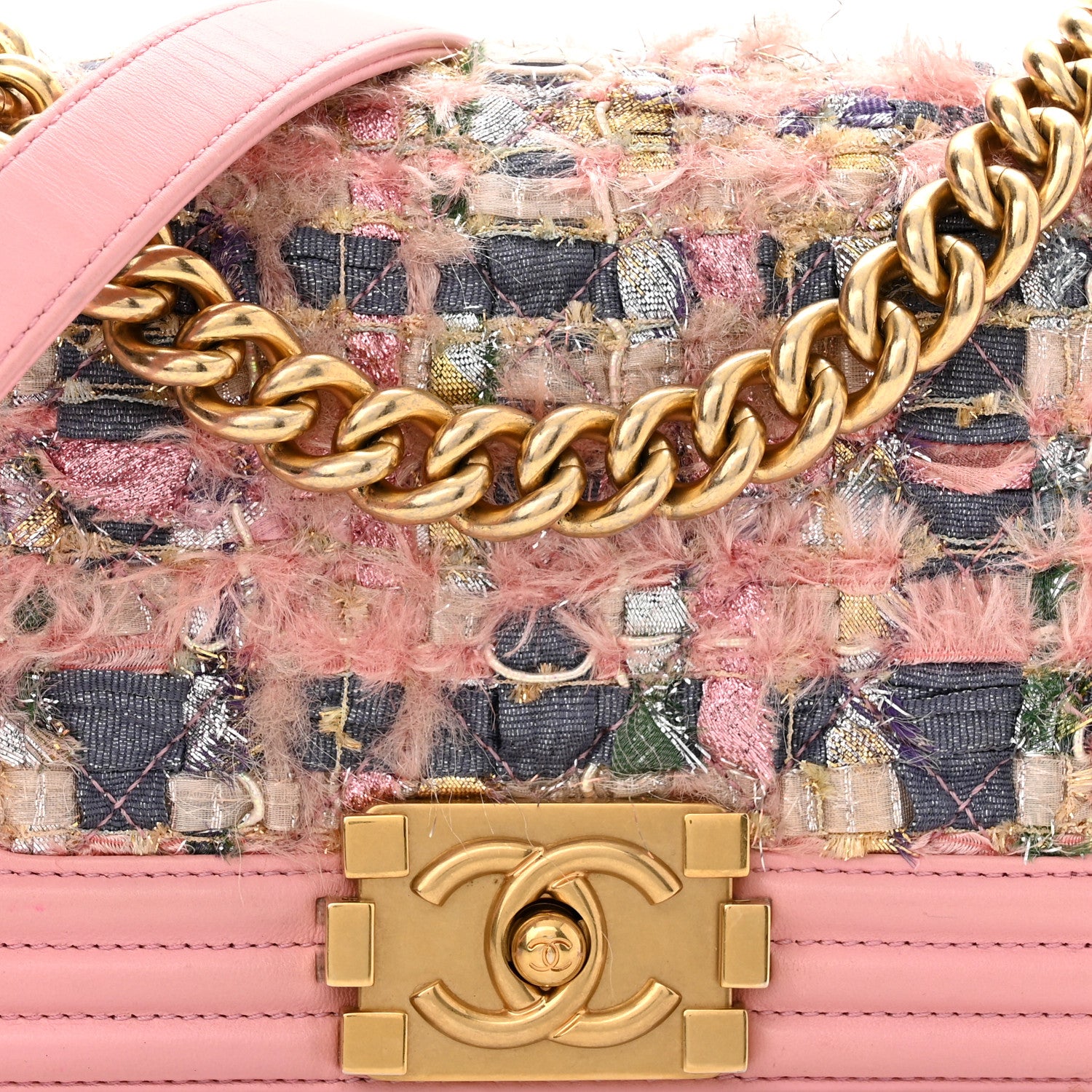 Chanel Lambskin Tweed Quilted Small Boy Flap Pink 8 of 12
