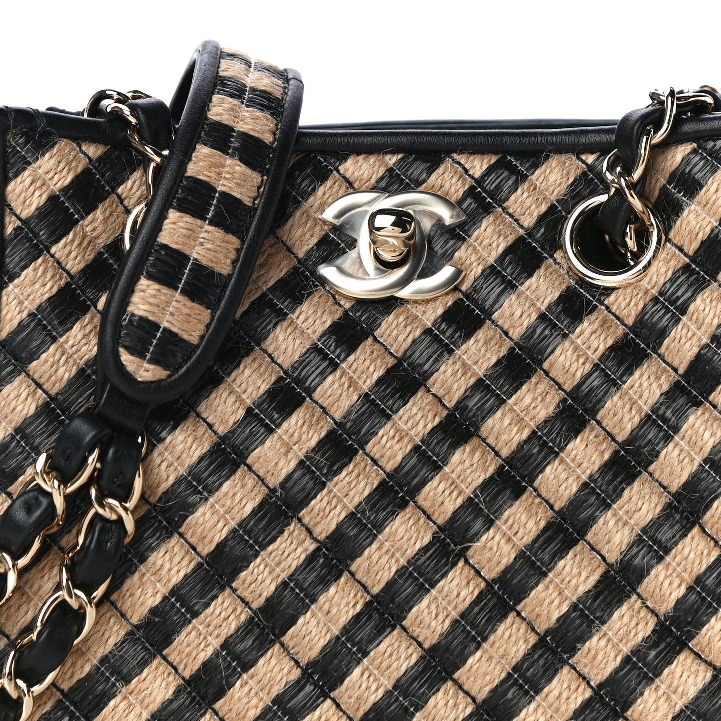 Raffia Jute Striped Urban Jungle Bucket Bag Black Beige