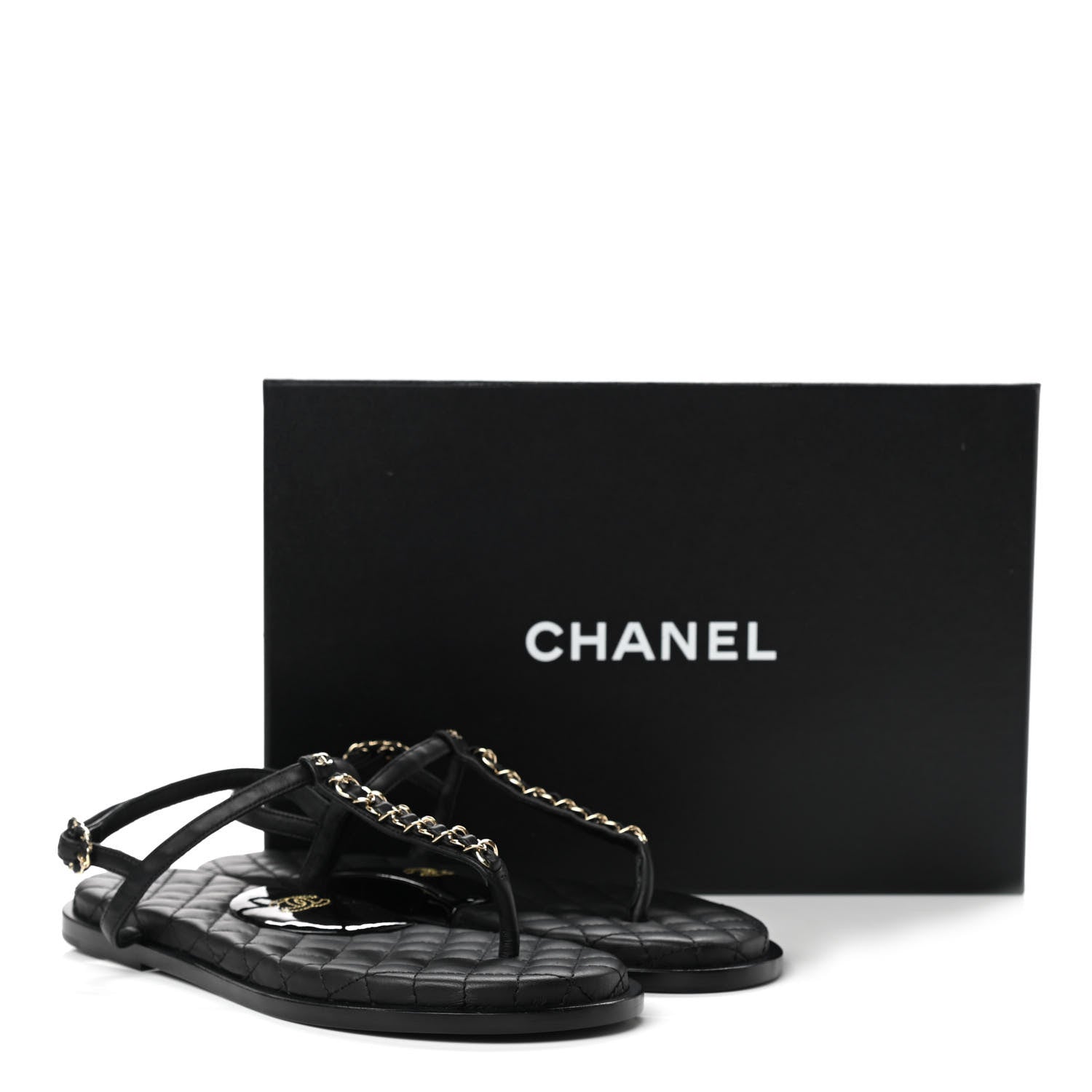 Chanel Lambskin Chain CC Logo Thong Sandals 38 Black 10 of 10