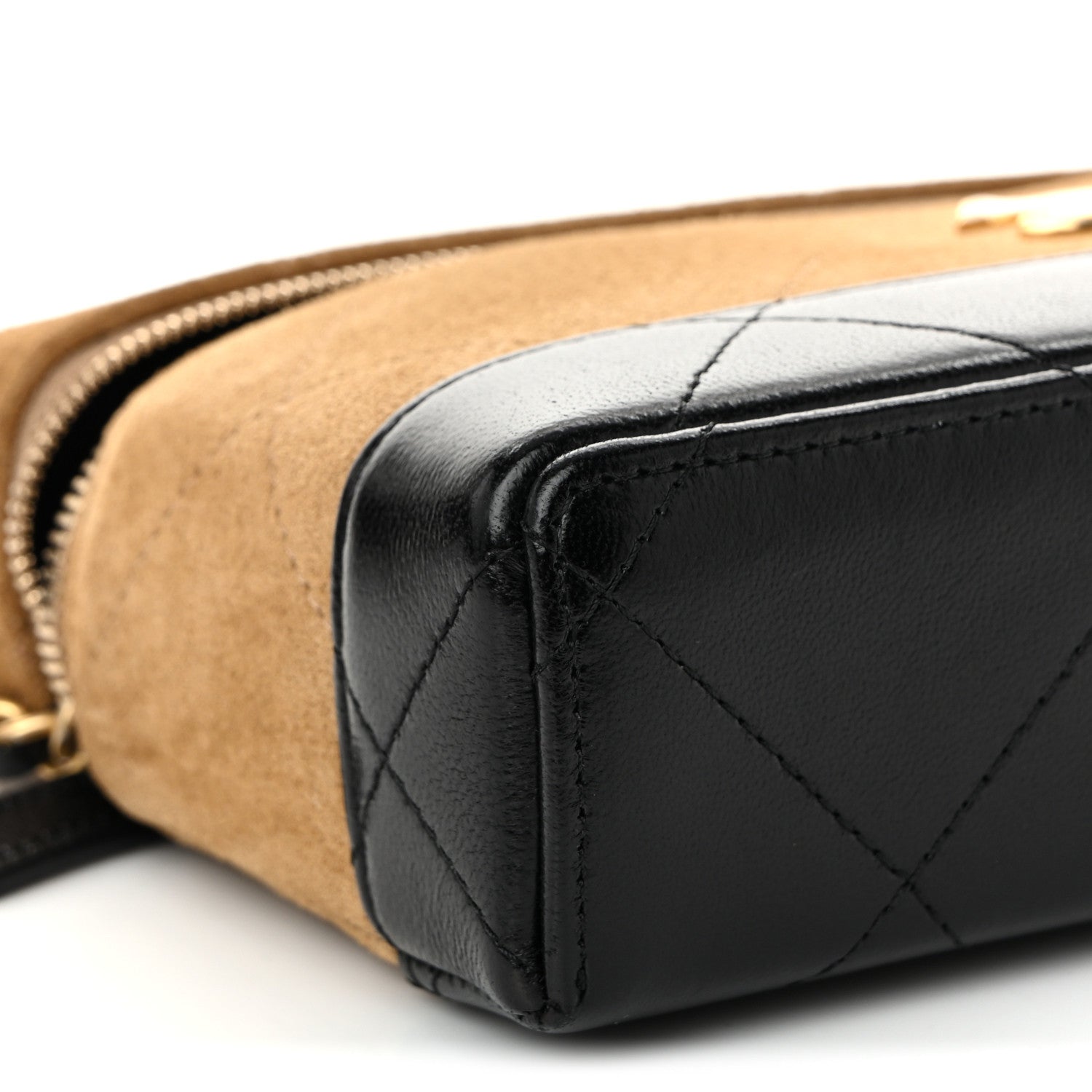 Chanel Suede Calfskin Shiny Lambskin Quilted Top Handle Slim Vanity Case With Chain Beige Black 9 of 10