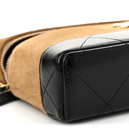 Chanel Suede Calfskin Shiny Lambskin Quilted Top Handle Slim Vanity Case With Chain Beige Black 9 of 10