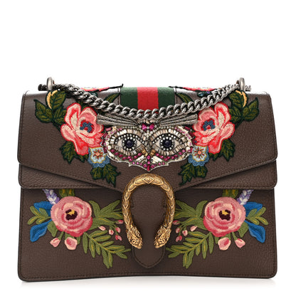 Gucci Calfskin Web Owl Embroidered Medium Dionysus Shoulder Bag New Acero Multicolor 1 of 14