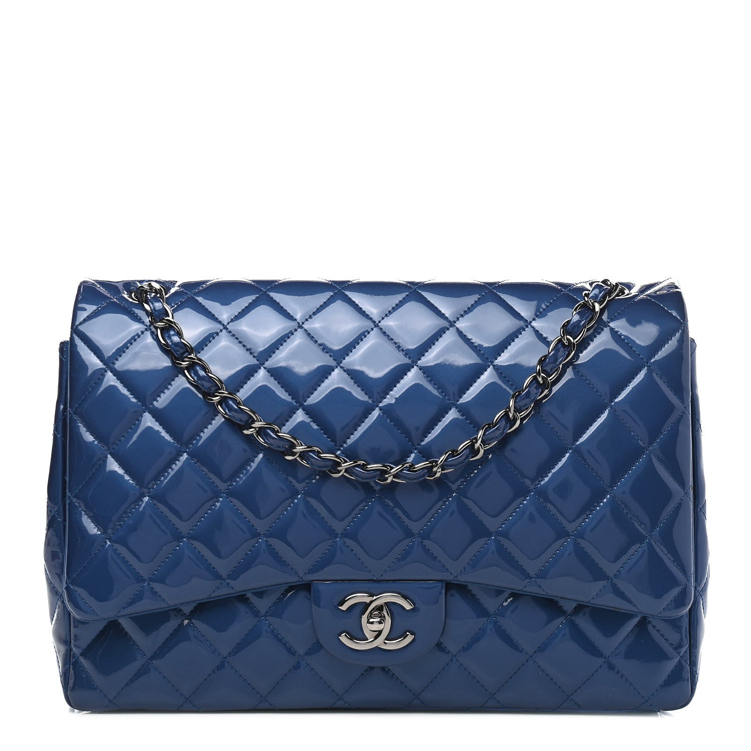 Chanel Patent Quilted Maxi Double Flap Blue 1 of 8