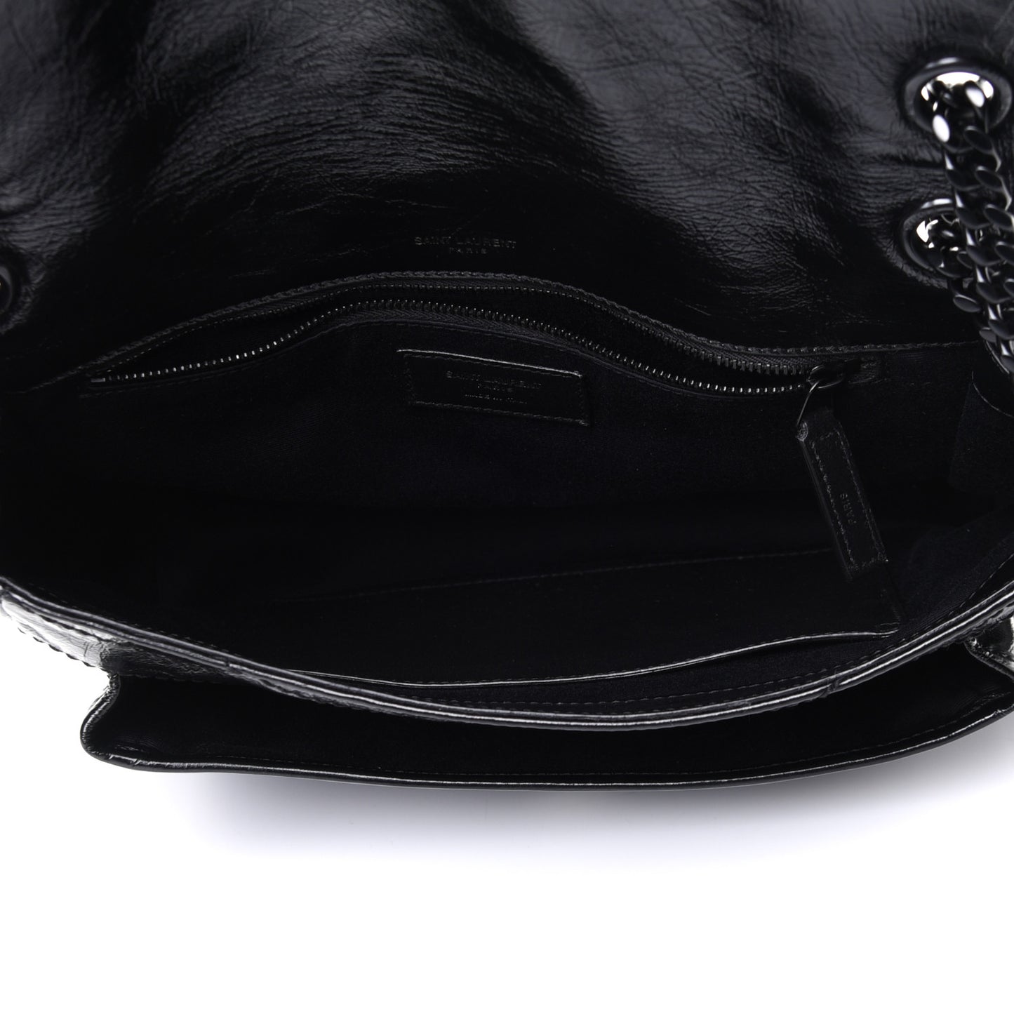 Crinkled Calfskin Matelasse Monogram Medium Niki Chain Satchel Black