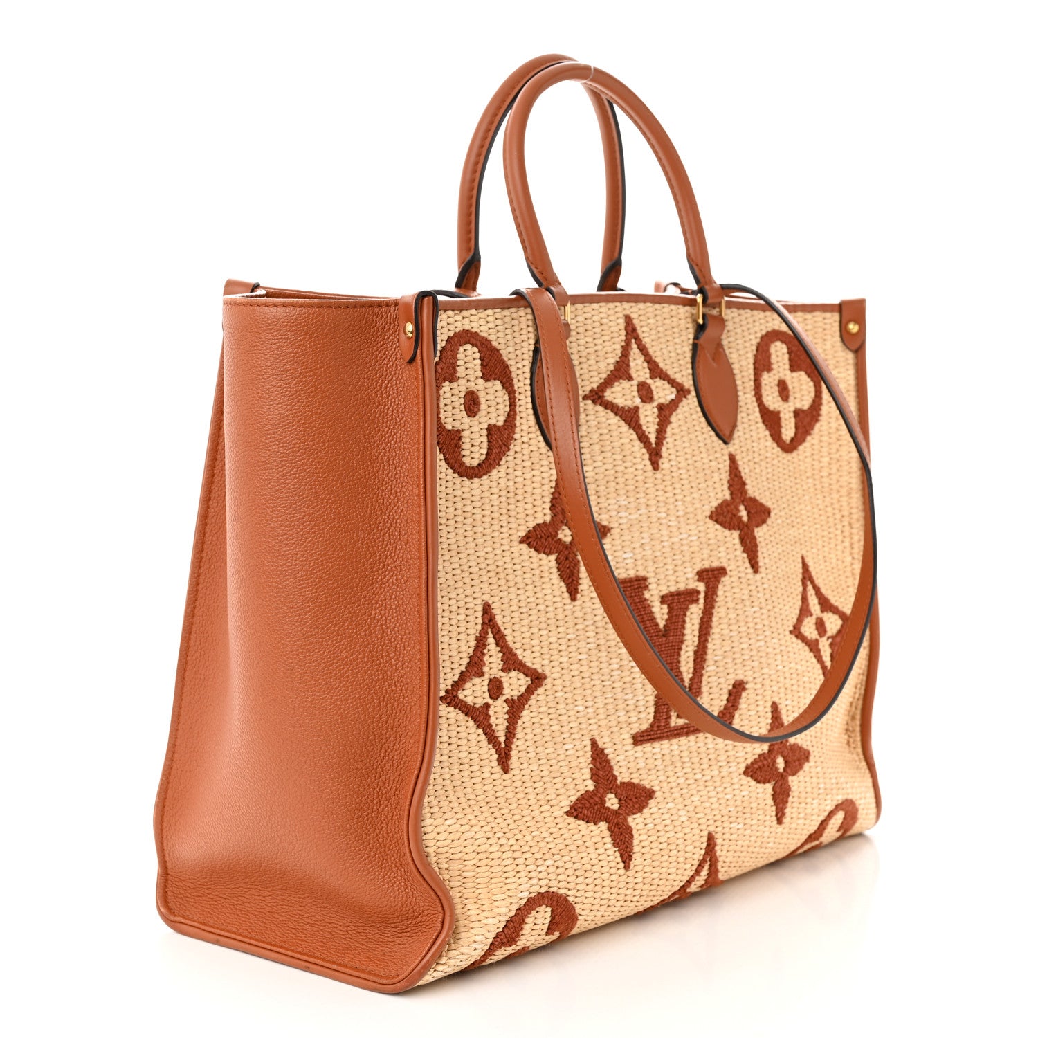 Louis Vuitton Raffia Calfskin Monogram Giant Onthego GM Tan 3 of 12