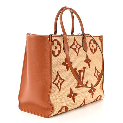 Louis Vuitton Raffia Calfskin Monogram Giant Onthego GM Tan 3 of 12