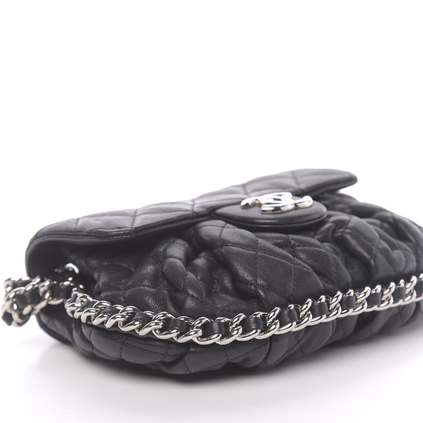 Washed Lambskin Quilted Mini Chain Around Messenger Black