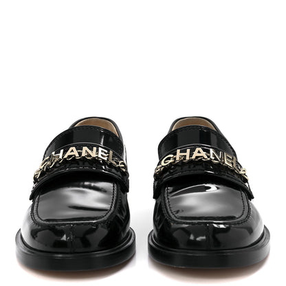 Chanel Shiny Calfskin Logo Loafers 38.5 Black 2 of 9