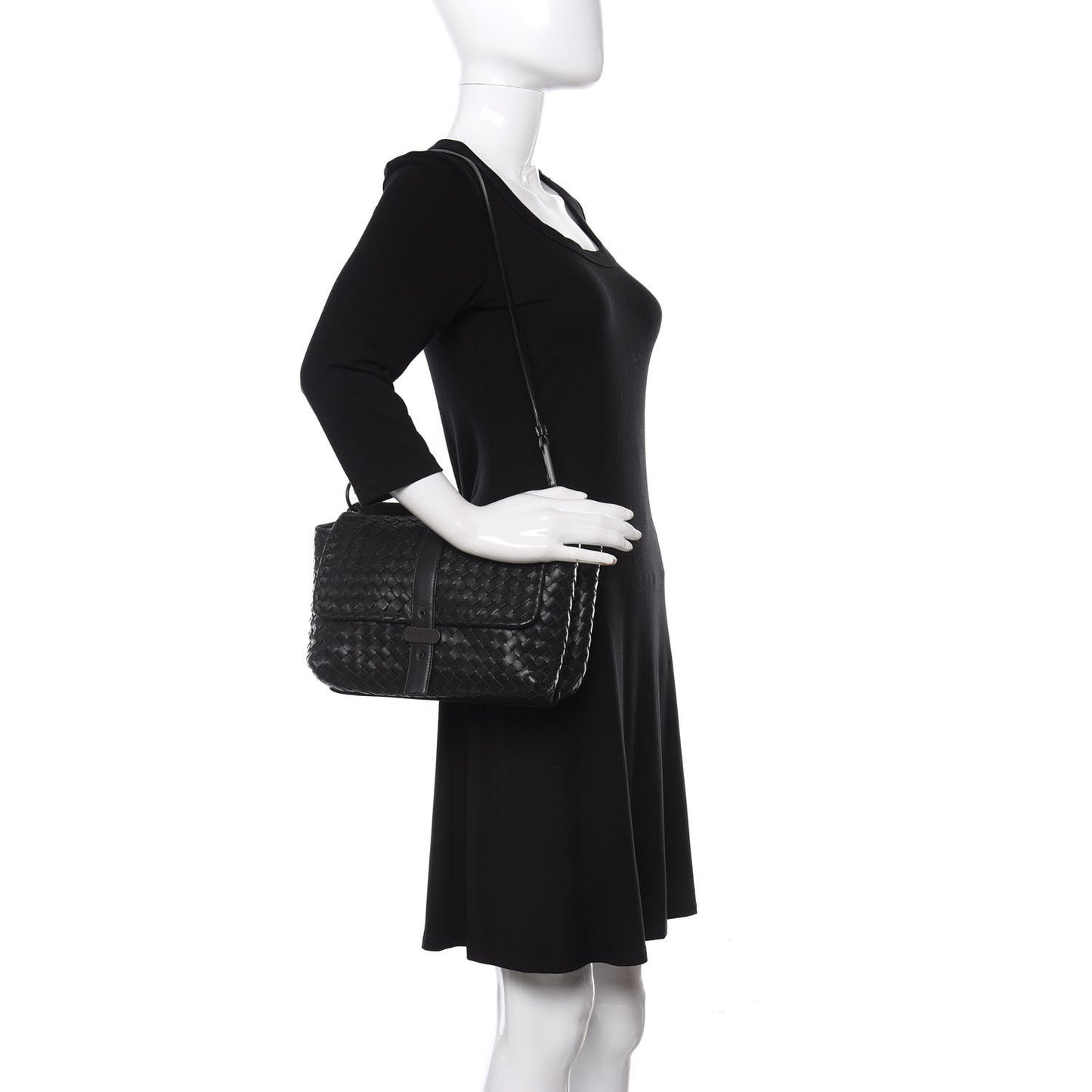Nappa Intrecciato Flap Shoulder Bag Black