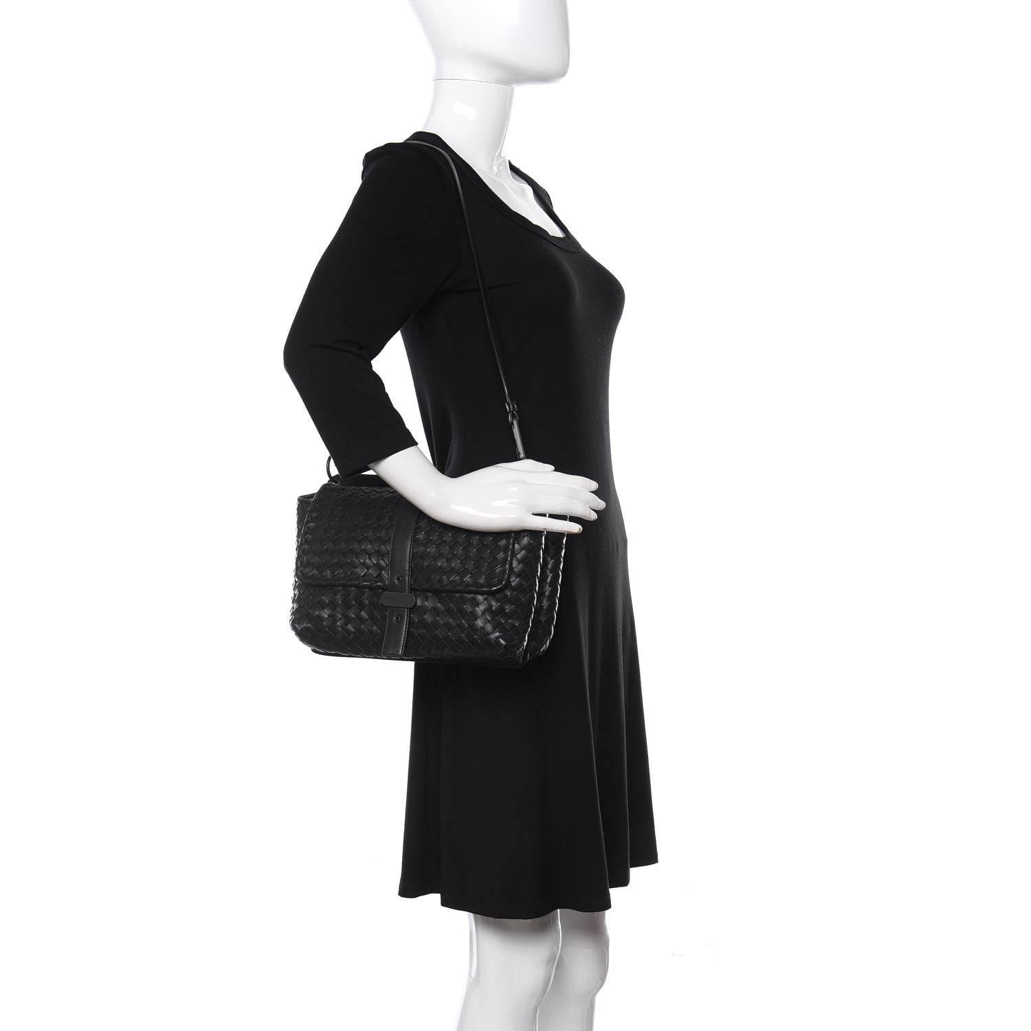 Bottega Veneta Nappa Intrecciato Flap Shoulder Bag Black 2 of 12