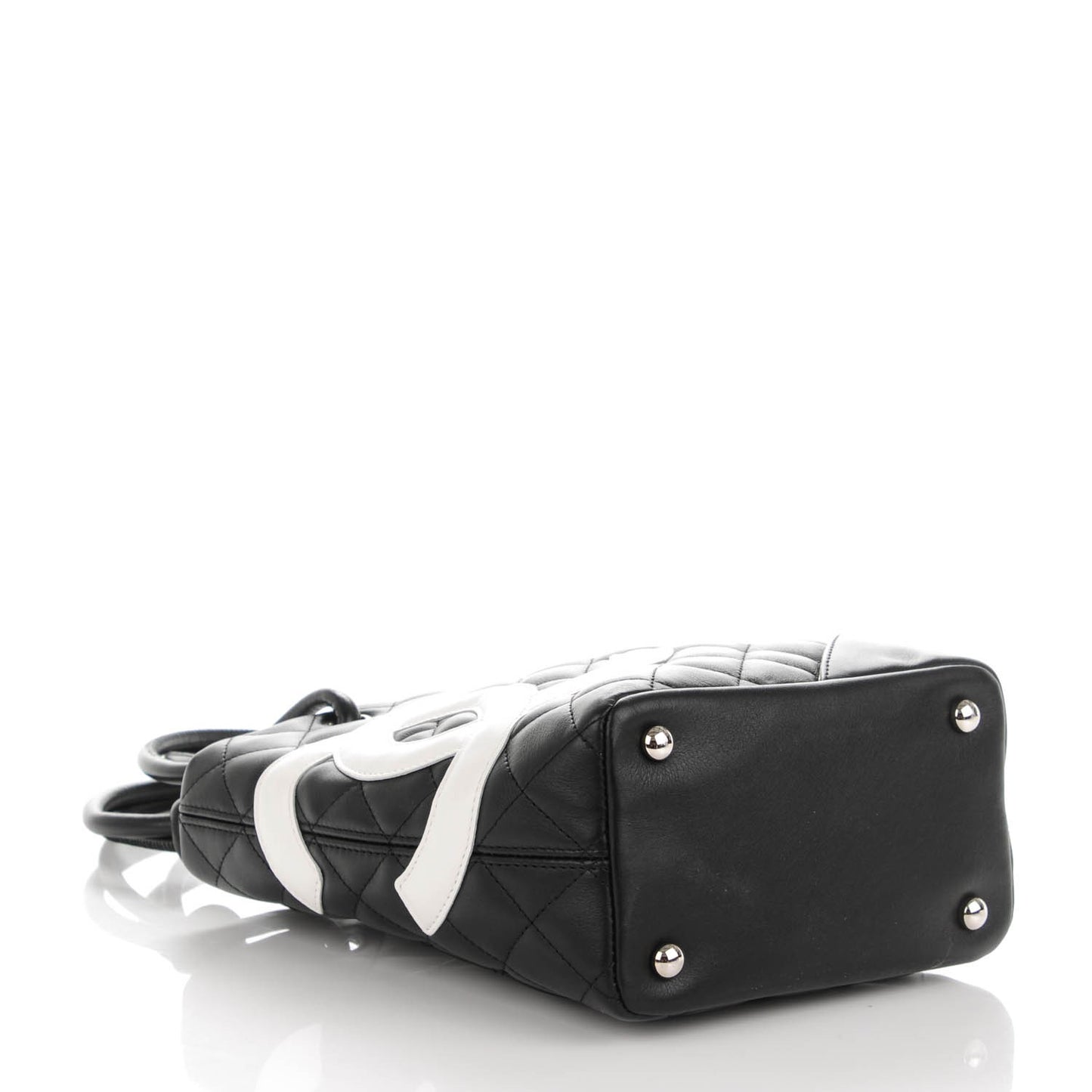 Calfskin Quilted Small Cambon Tote Black White