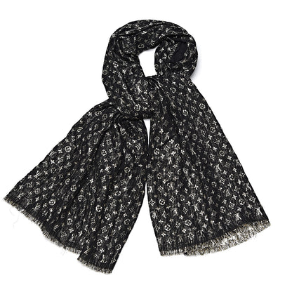 Louis Vuitton Silk Monogram So Glitter Stole Black 1 of 5