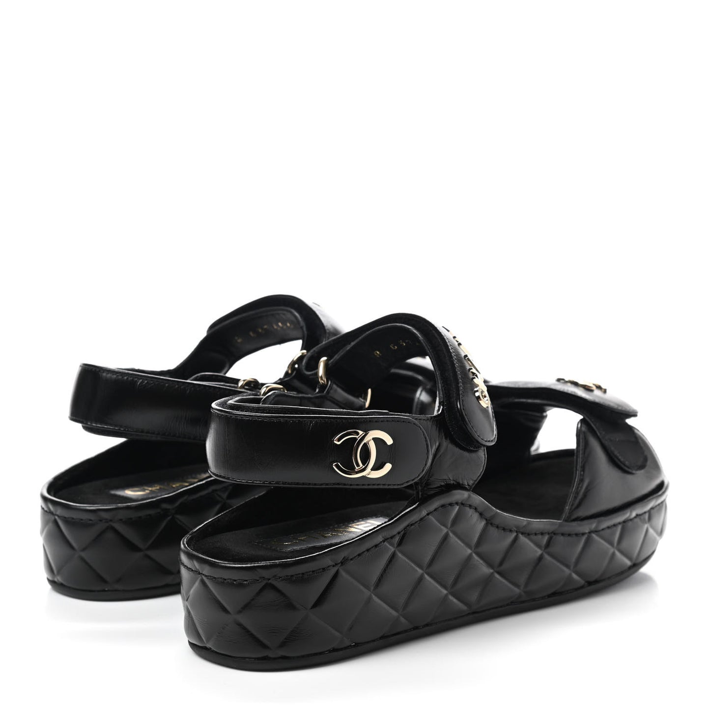 Shiny Calfskin Logo Platform Sandals 38 Black