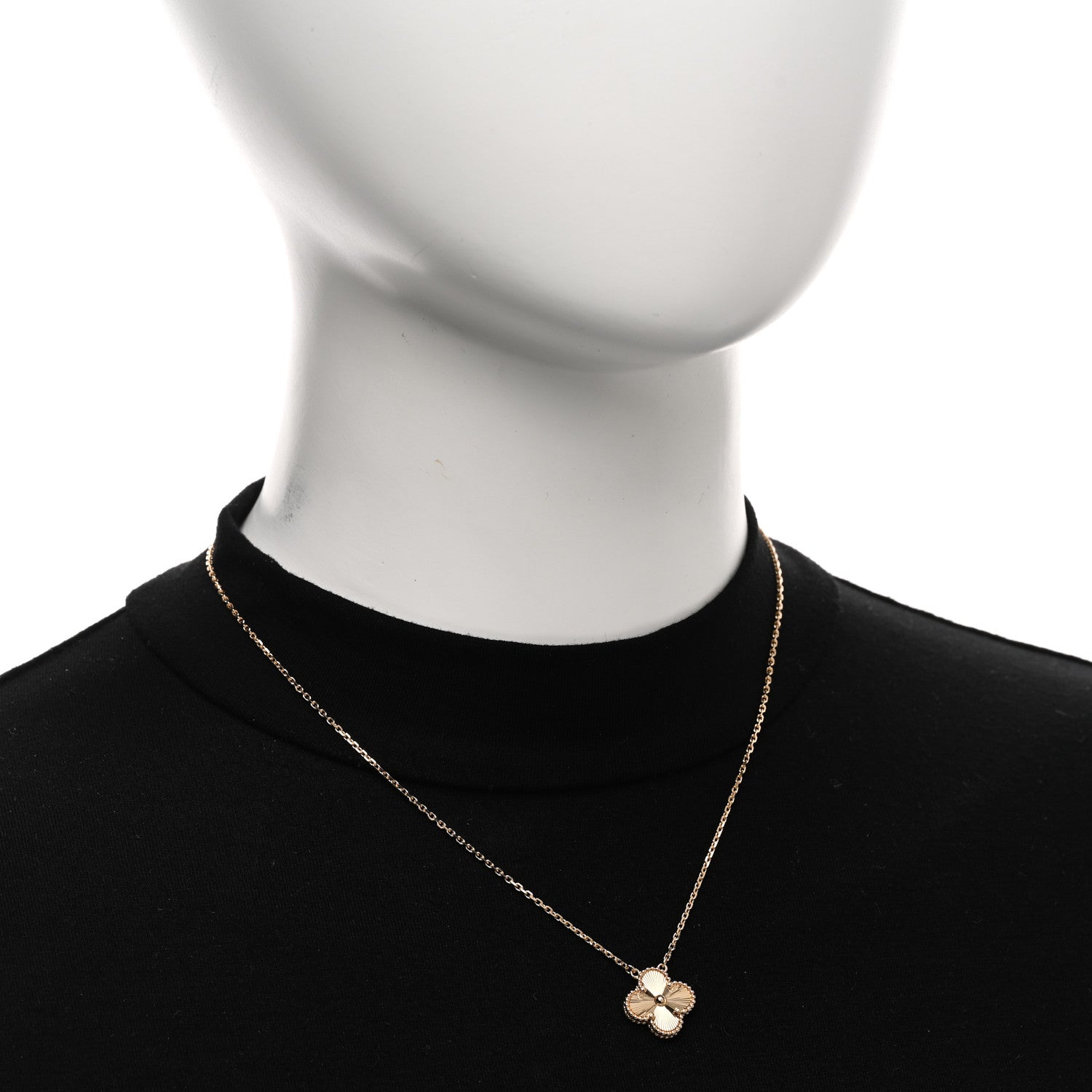 Van Cleef & Arpels 18K Yellow Gold Guilloche Vintage Alhambra Pendant Necklace 2 of 5