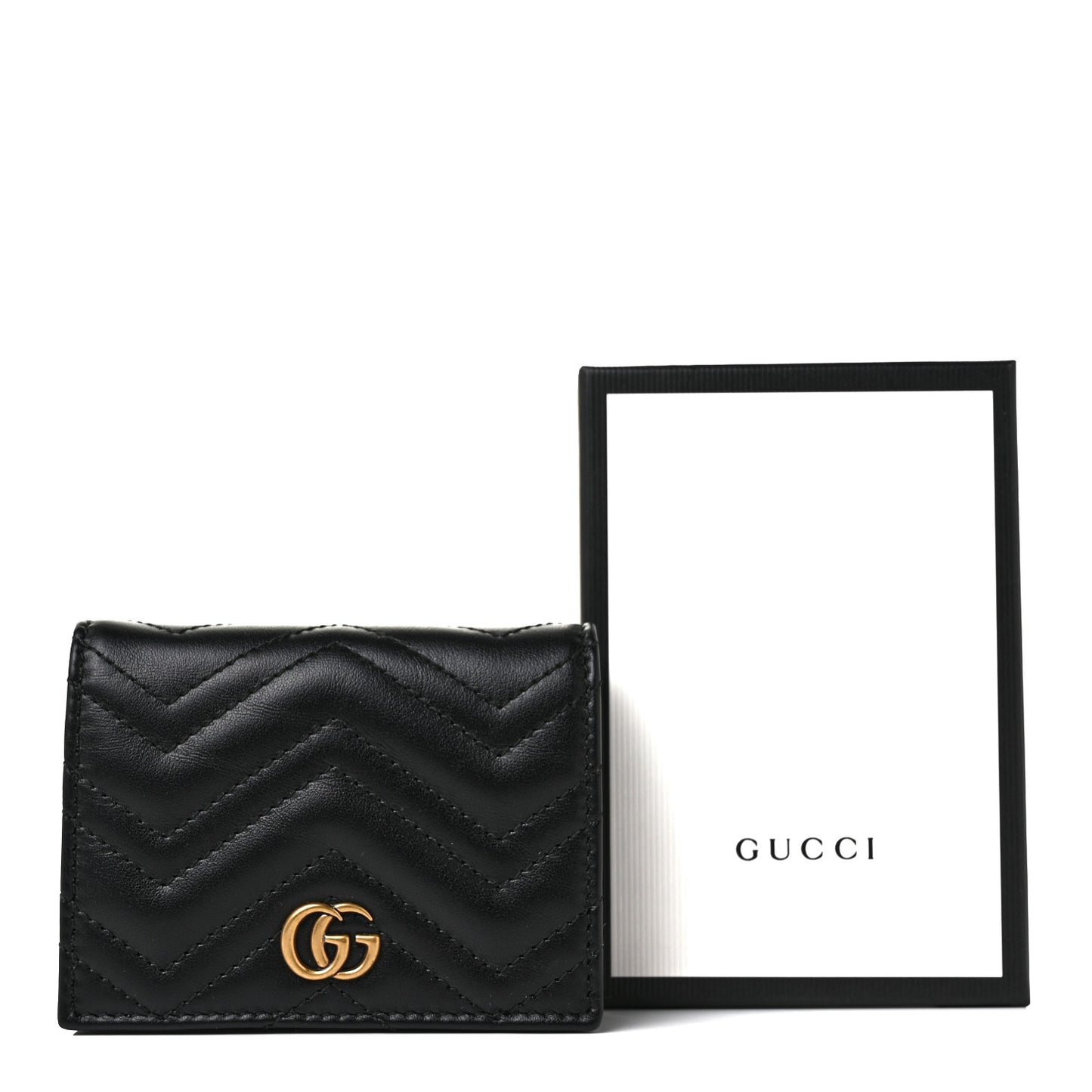 Calfskin Matelasse GG Marmont Card Case Wallet Black