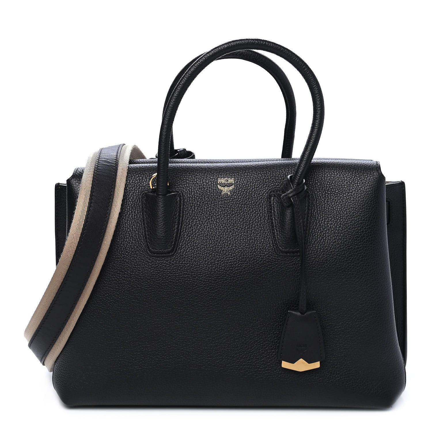 MCM Grained Calfskin Medium Milla Tote Black 1 of 9