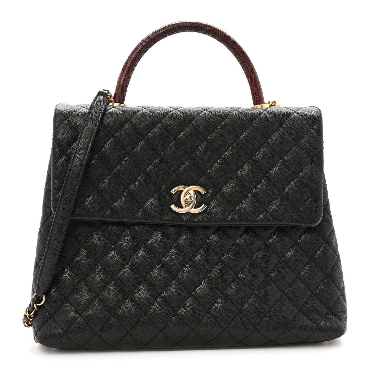 Caviar Lizard Quilted Large Coco Handle Flap Black