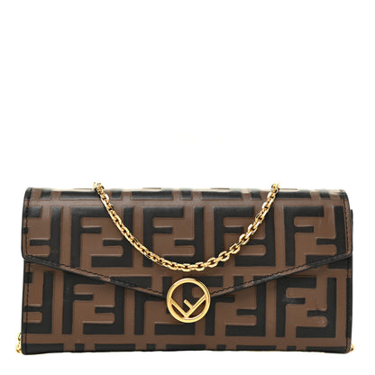 Fendi Vitello Soft F is Fendi Bi-Color FF 1974 Embossed Continental Envelope Wallet On Chain Maya Black 1 of 13