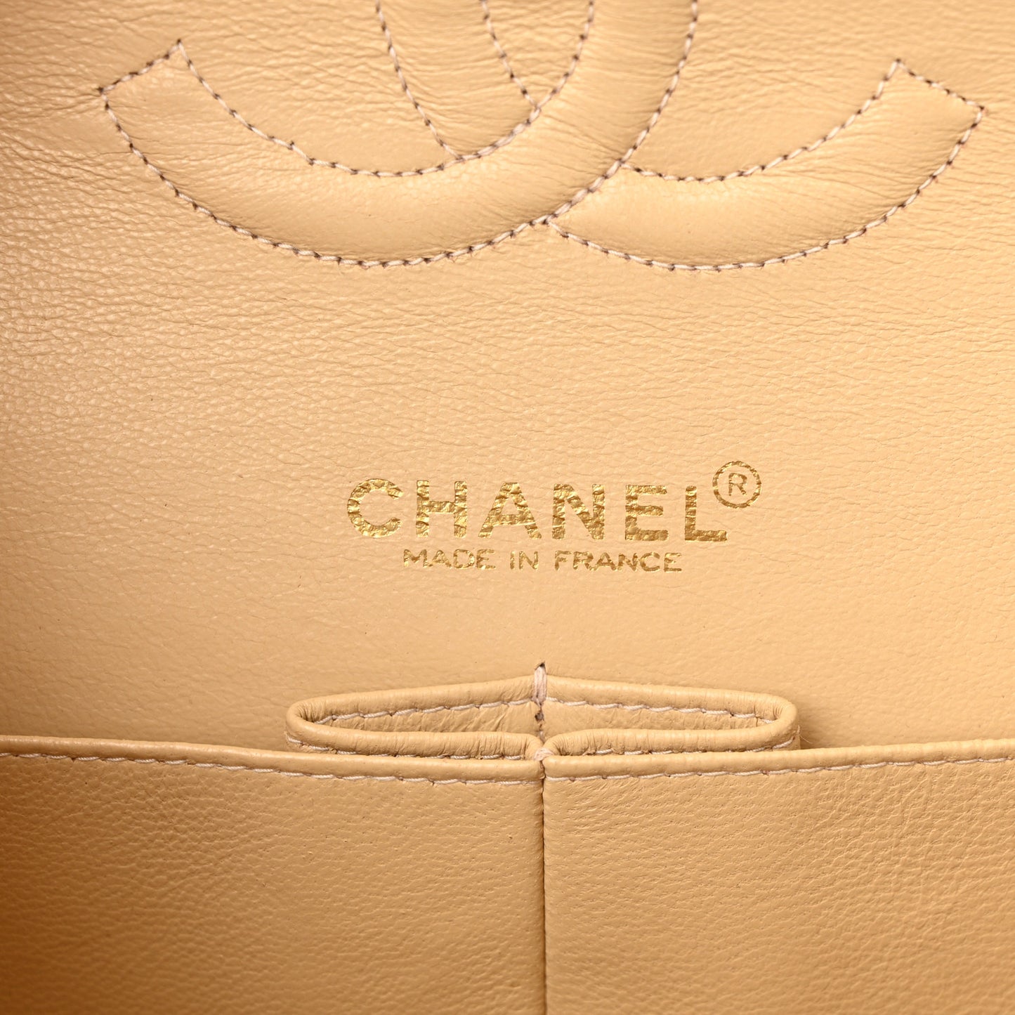 Caviar Quilted Medium Double Flap Beige