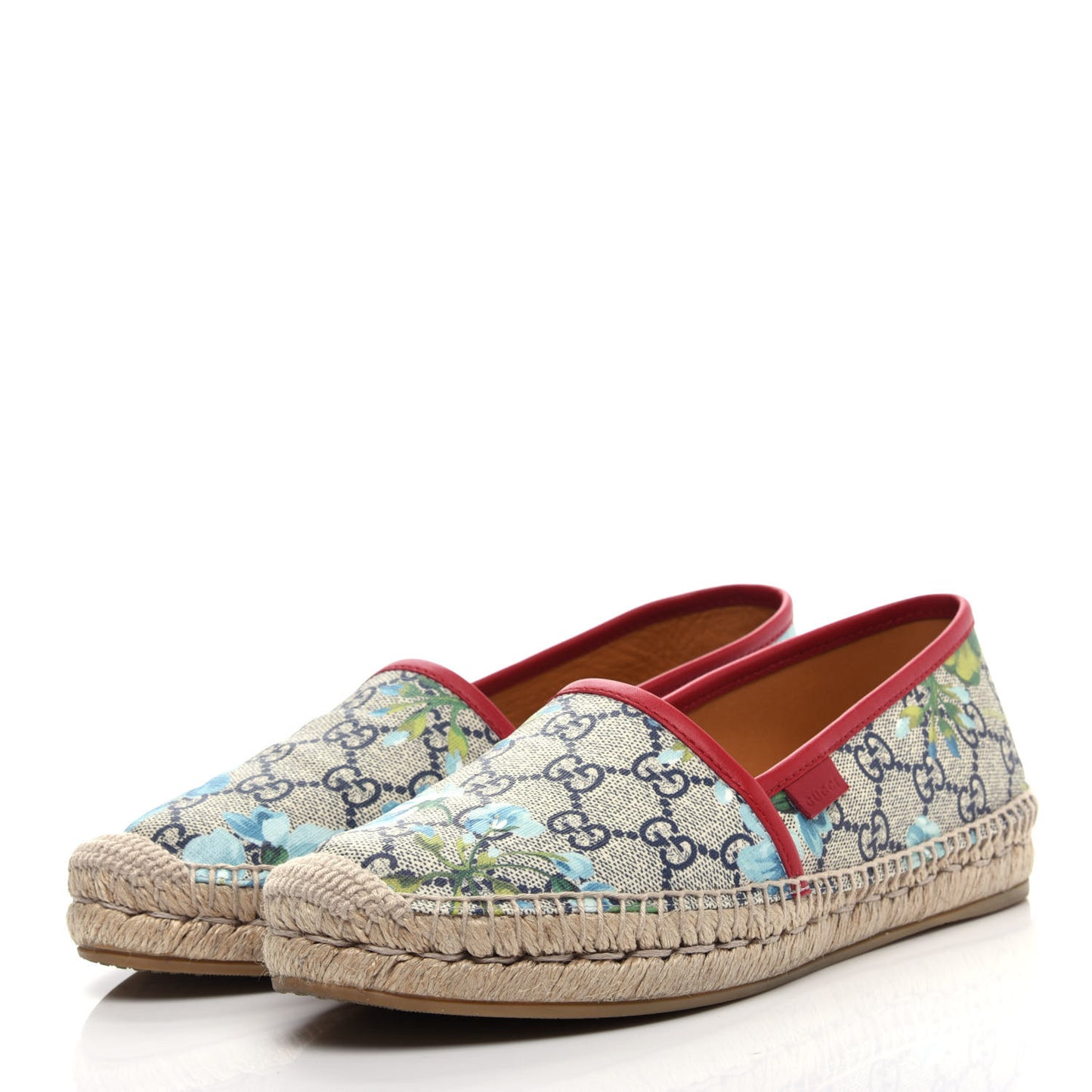 GG Supreme Monogram Blooms Espadrilles 37.5 Beige Blue Navy Hibiscus Red