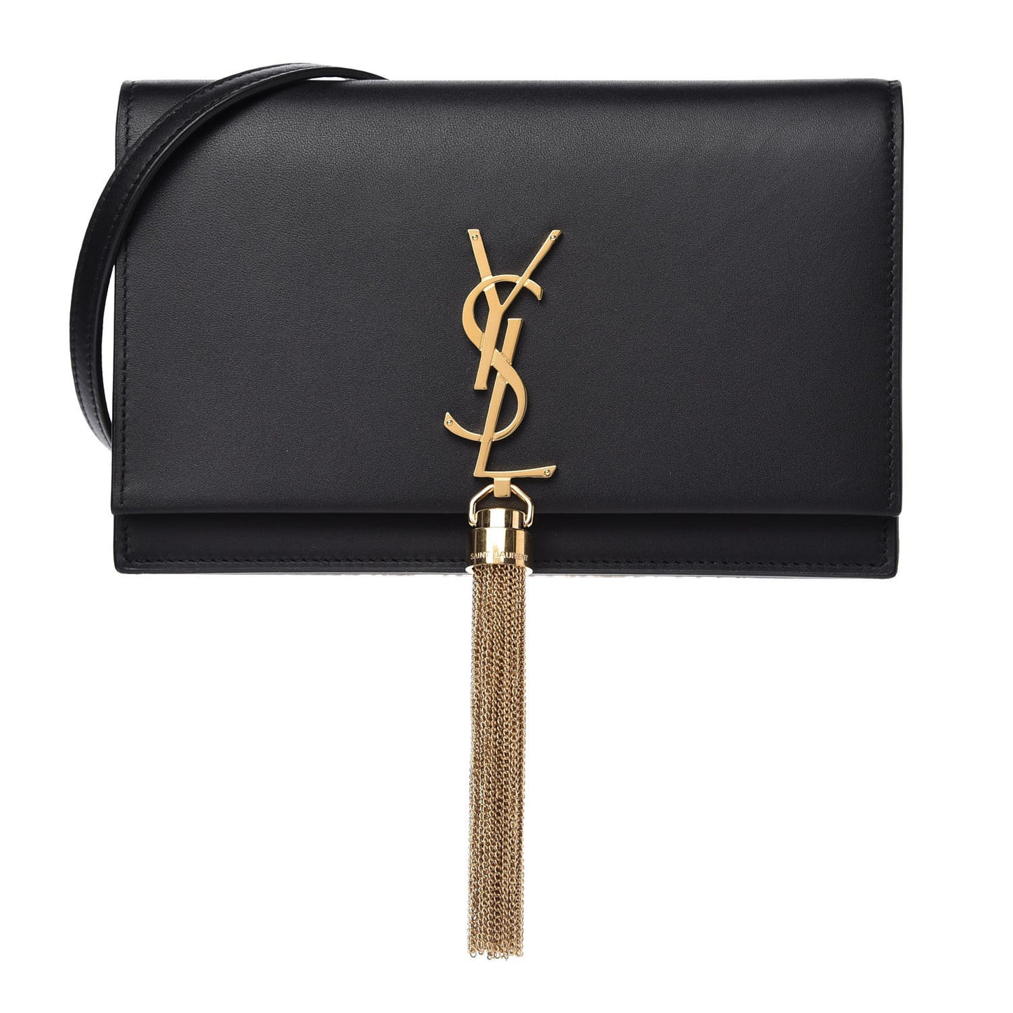 Smooth Calfskin Classic Monogram Kate Tassel Chain Wallet Black