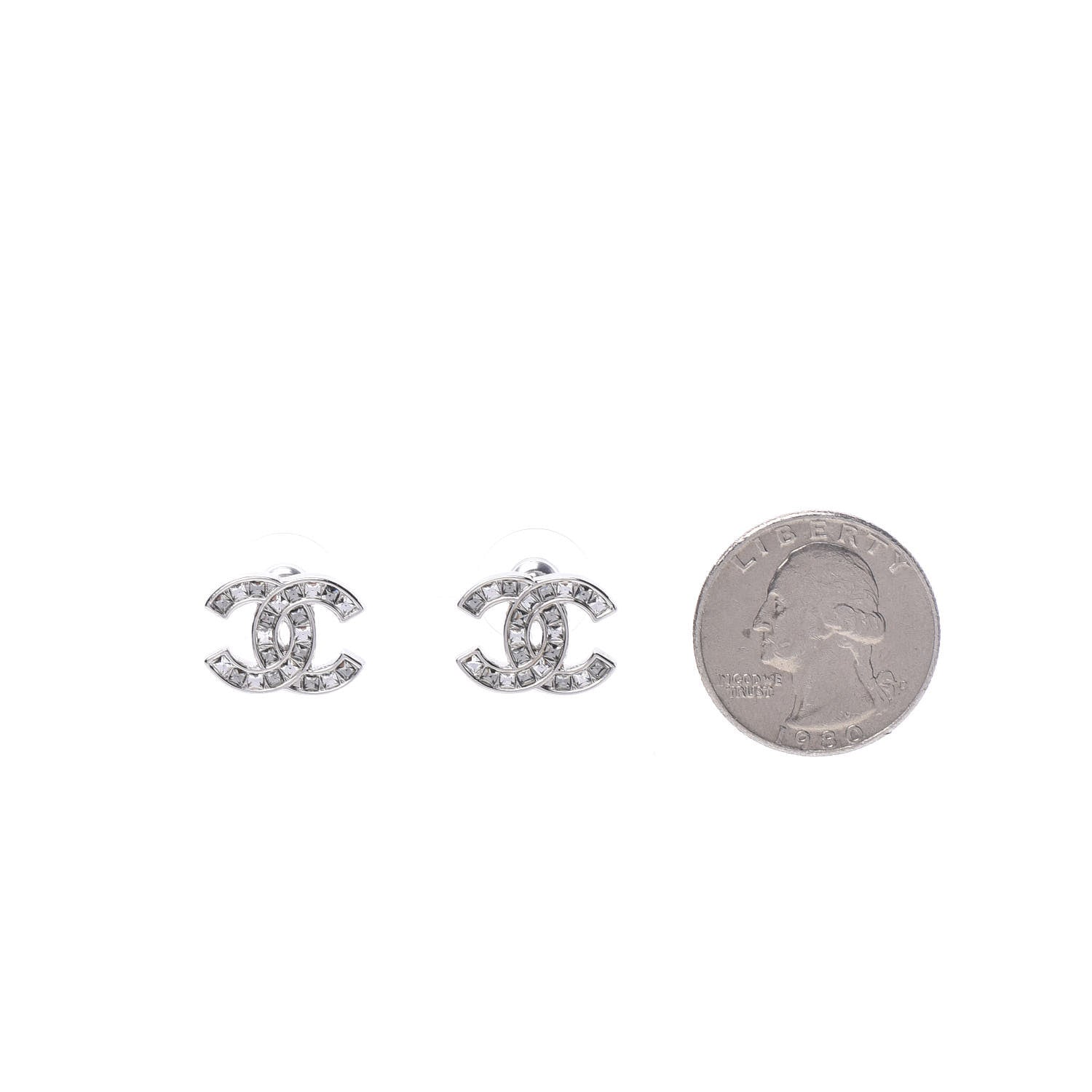 Chanel Baguette Crystal CC Earrings Silver 2 of 5