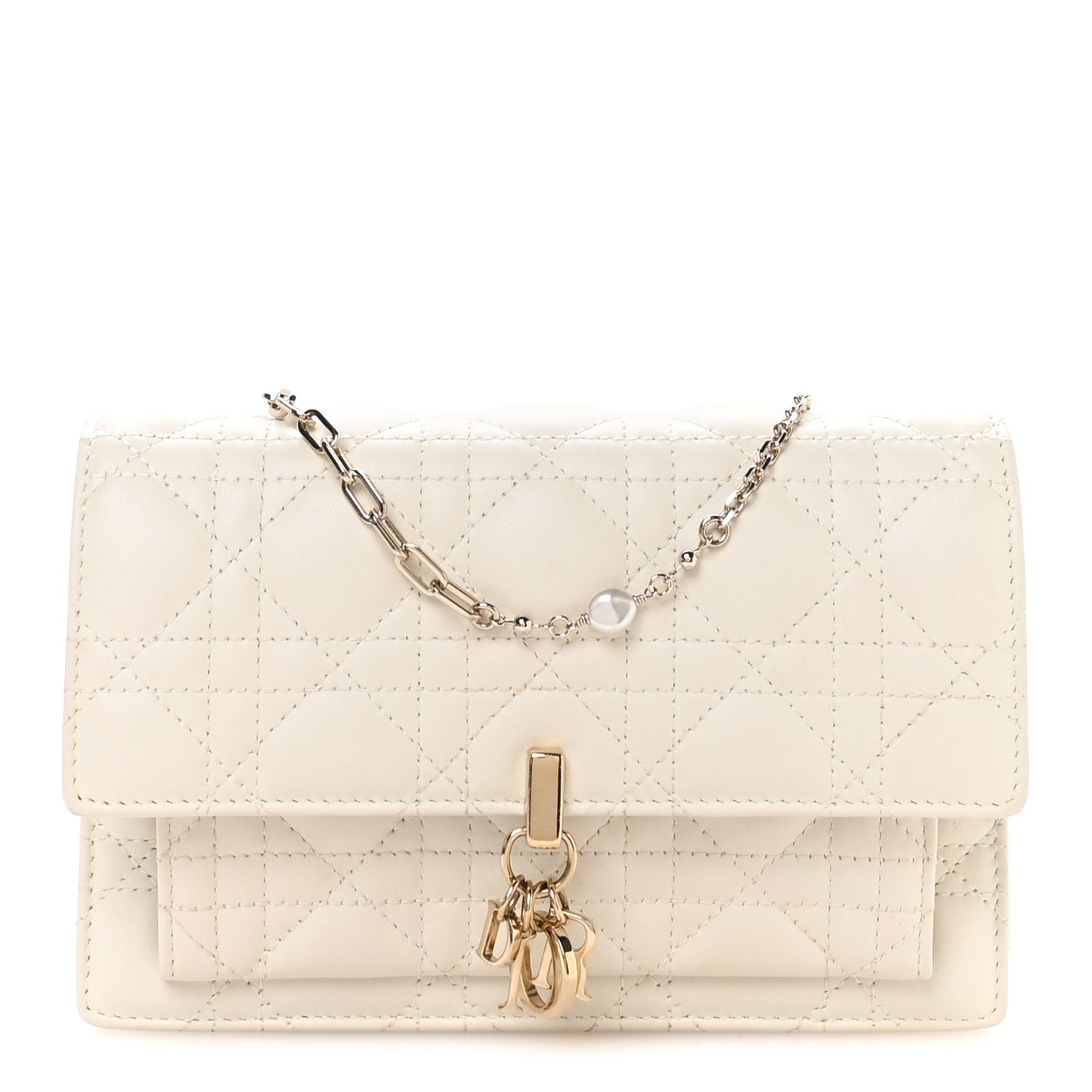 Lambskin Chain Lady Dior Chain Pouch Latte