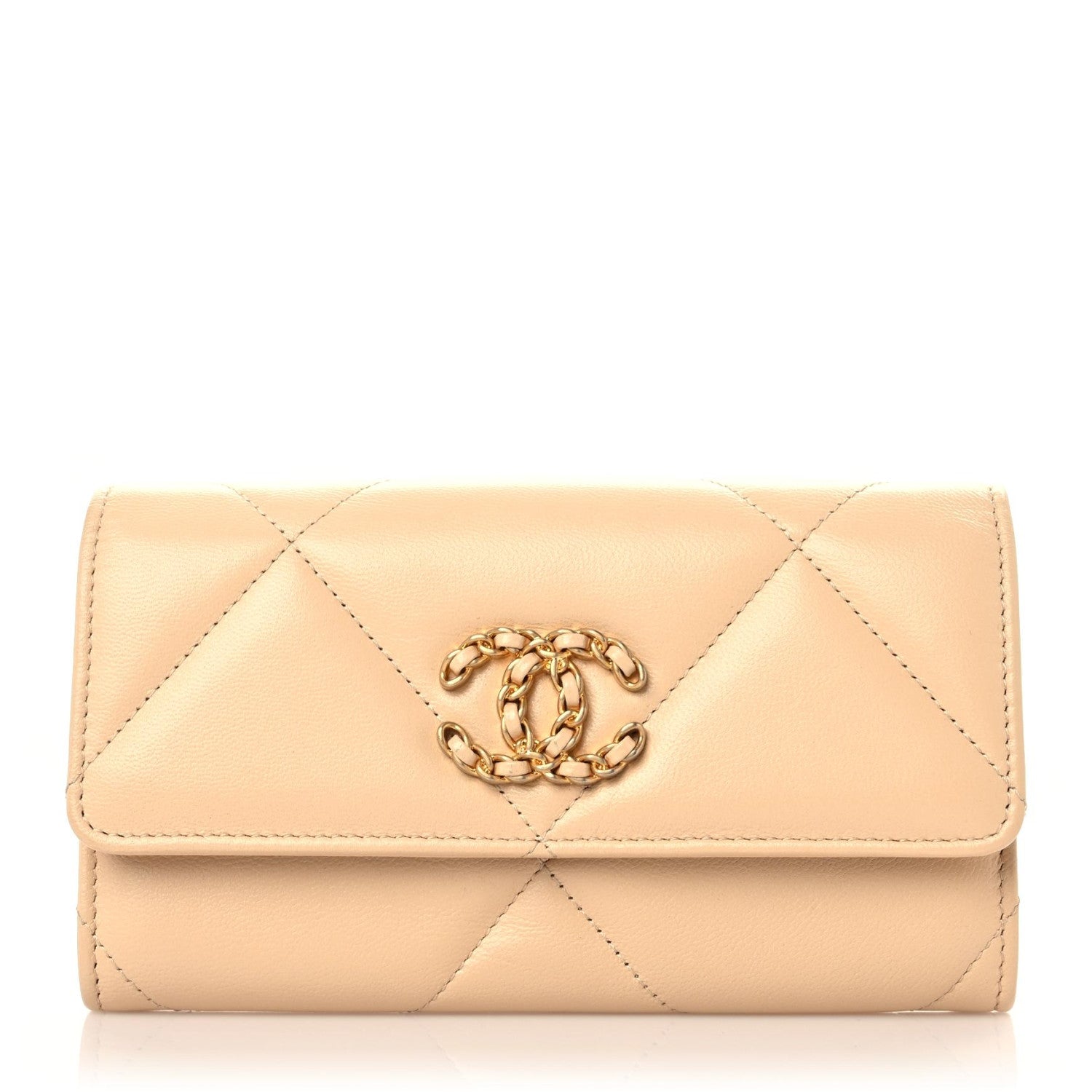 Chanel Shiny Goatskin Quilted Chanel 19 Flap Wallet Beige 1 of 10