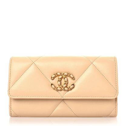 Chanel Shiny Goatskin Quilted Chanel 19 Flap Wallet Beige 1 of 10