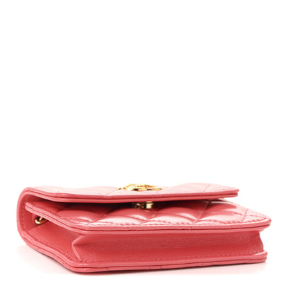 Chanel Shiny Lambskin Quilted Card Holder On Chain Pink 4 of 10