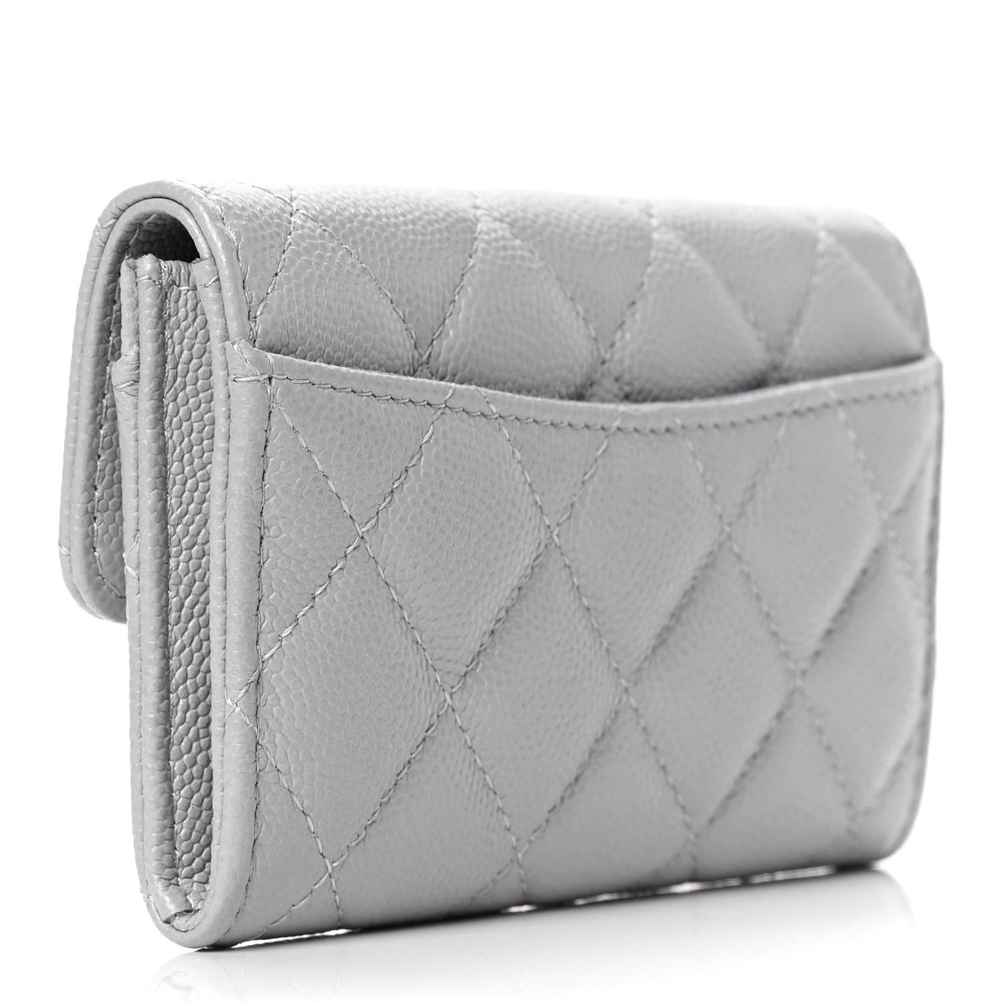 Caviar Quilted Flap Card Holder Wallet Grey