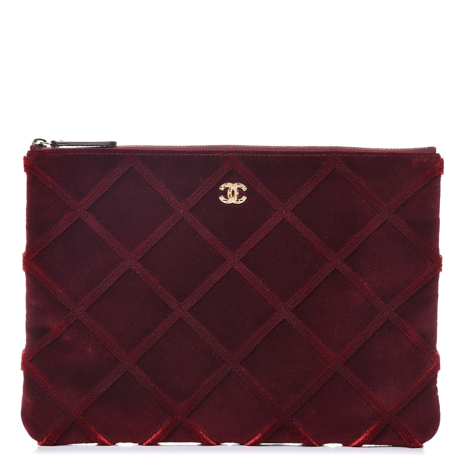 Chanel Velvet Quilted Medium Cosmetic Case Burgundy 1 of 8