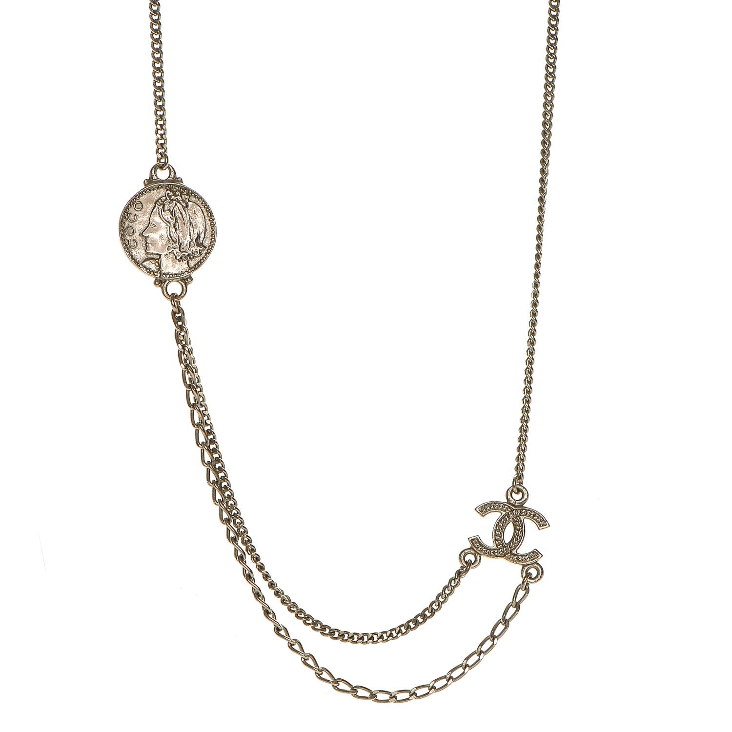 Chanel CC Coco Mademoiselle Coin Necklace Silver 1 of 4