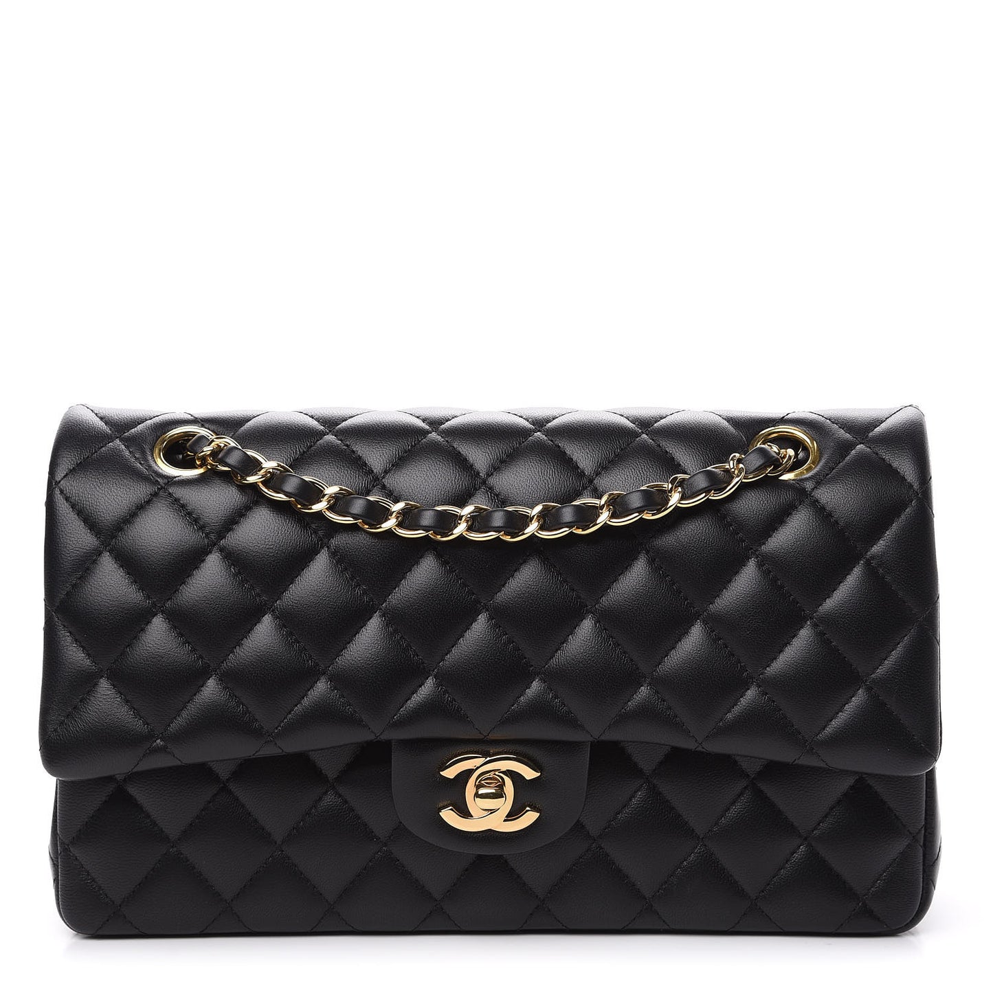 Lambskin Quilted Medium Double Flap Black