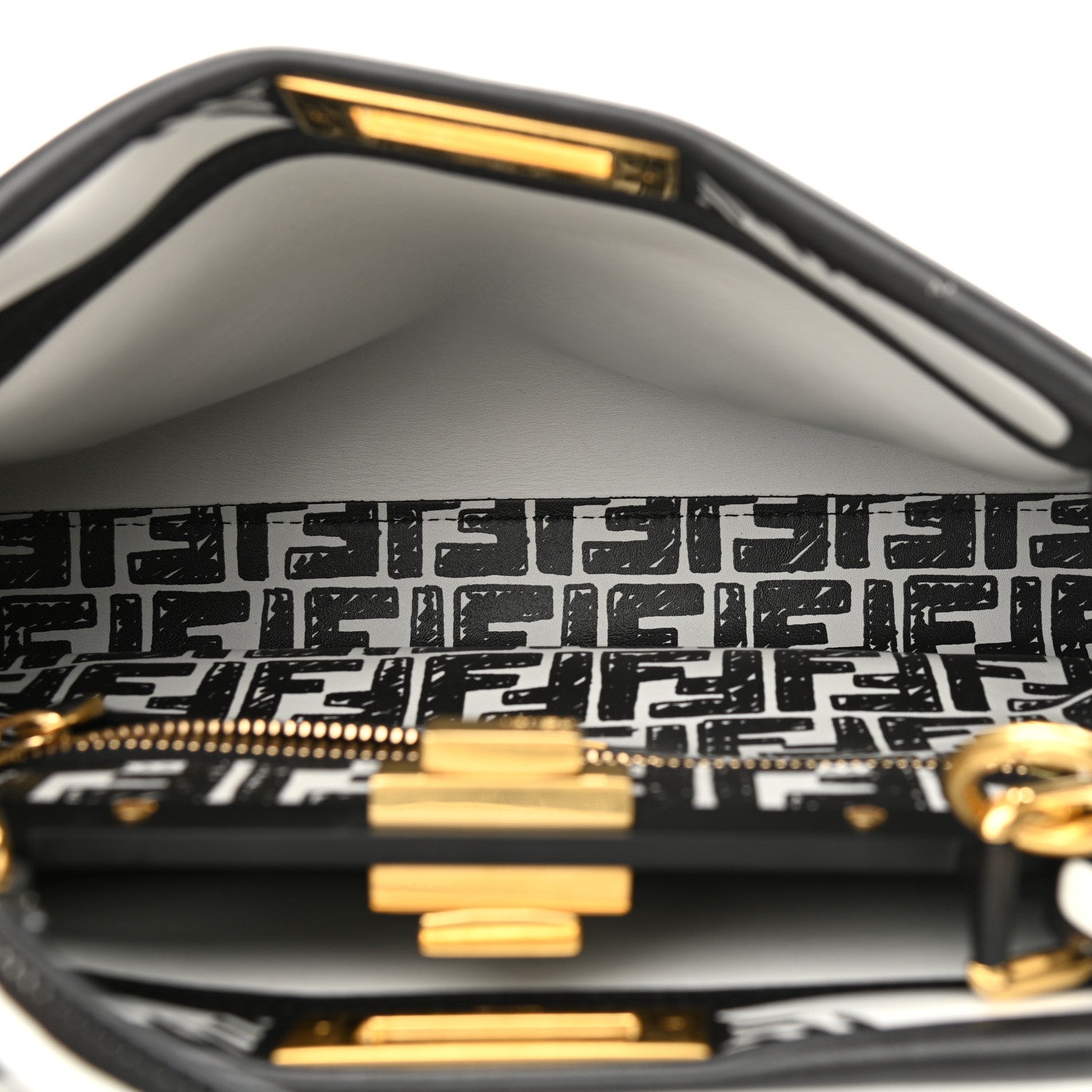 Fendi X JOSHUA VIDES Calfskin Medium Peekaboo Iconic Satchel White Black 5 of 11