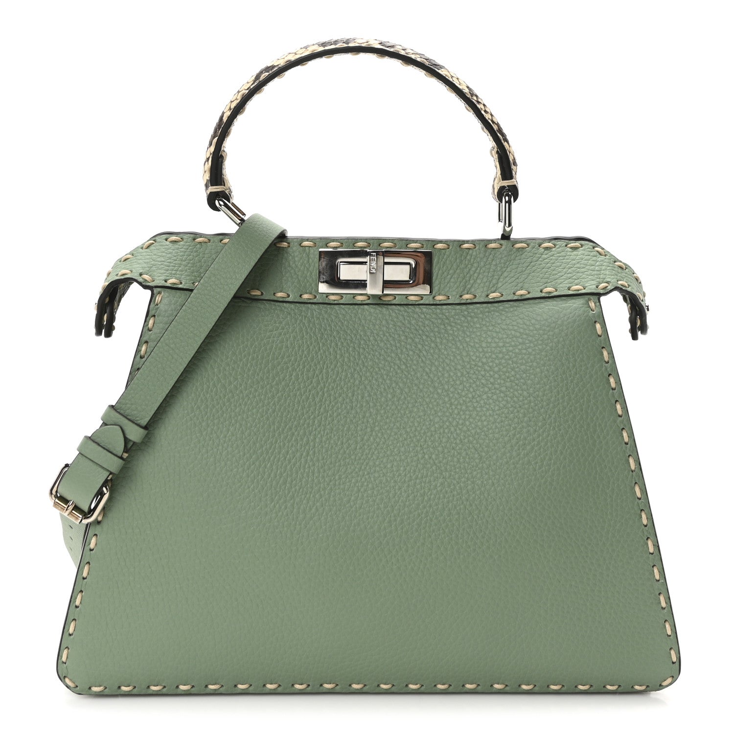 Fendi Cuoio Romano Snakeskin Selleria Medium Peekaboo I SEE U Satchel Mint Stone 1 of 9