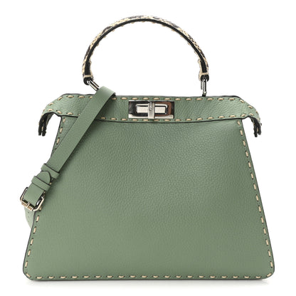 Fendi Cuoio Romano Snakeskin Selleria Medium Peekaboo I SEE U Satchel Mint Stone 1 of 9